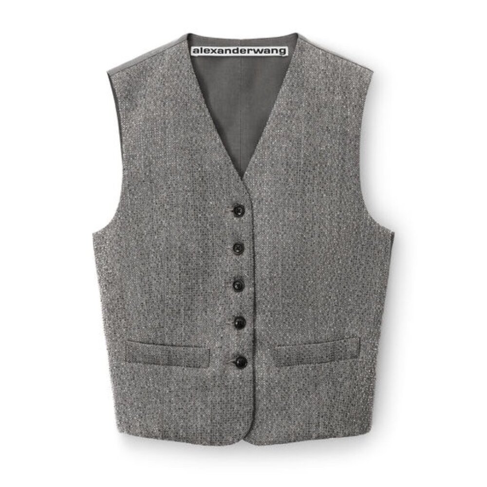 NWT Alexander Wang Hotfix Bead Herringbone Vest in Gray